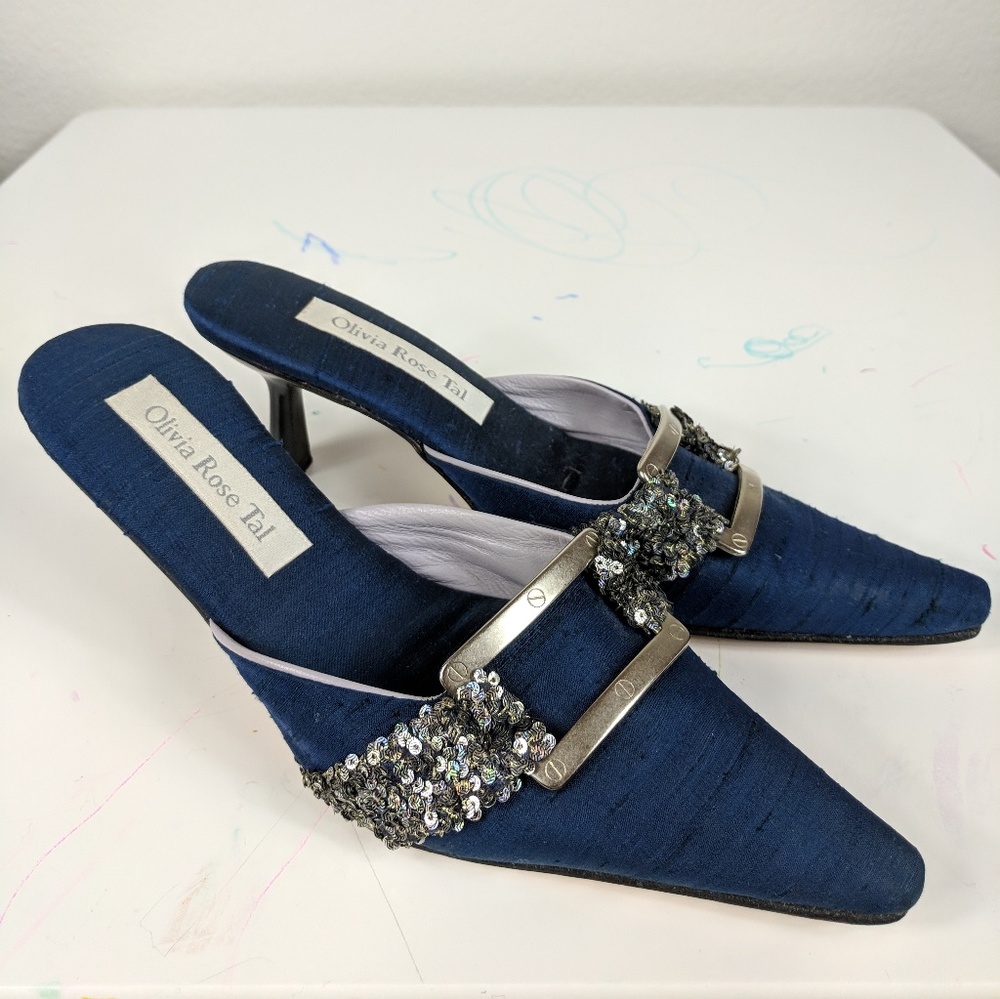 Olivia Rose Tal Blue Heels with Metallic Sequins